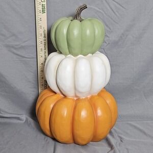 Hobby Lobby Stacked Pumpkins Fall Decor 16" Orange White Green‎ Autumn